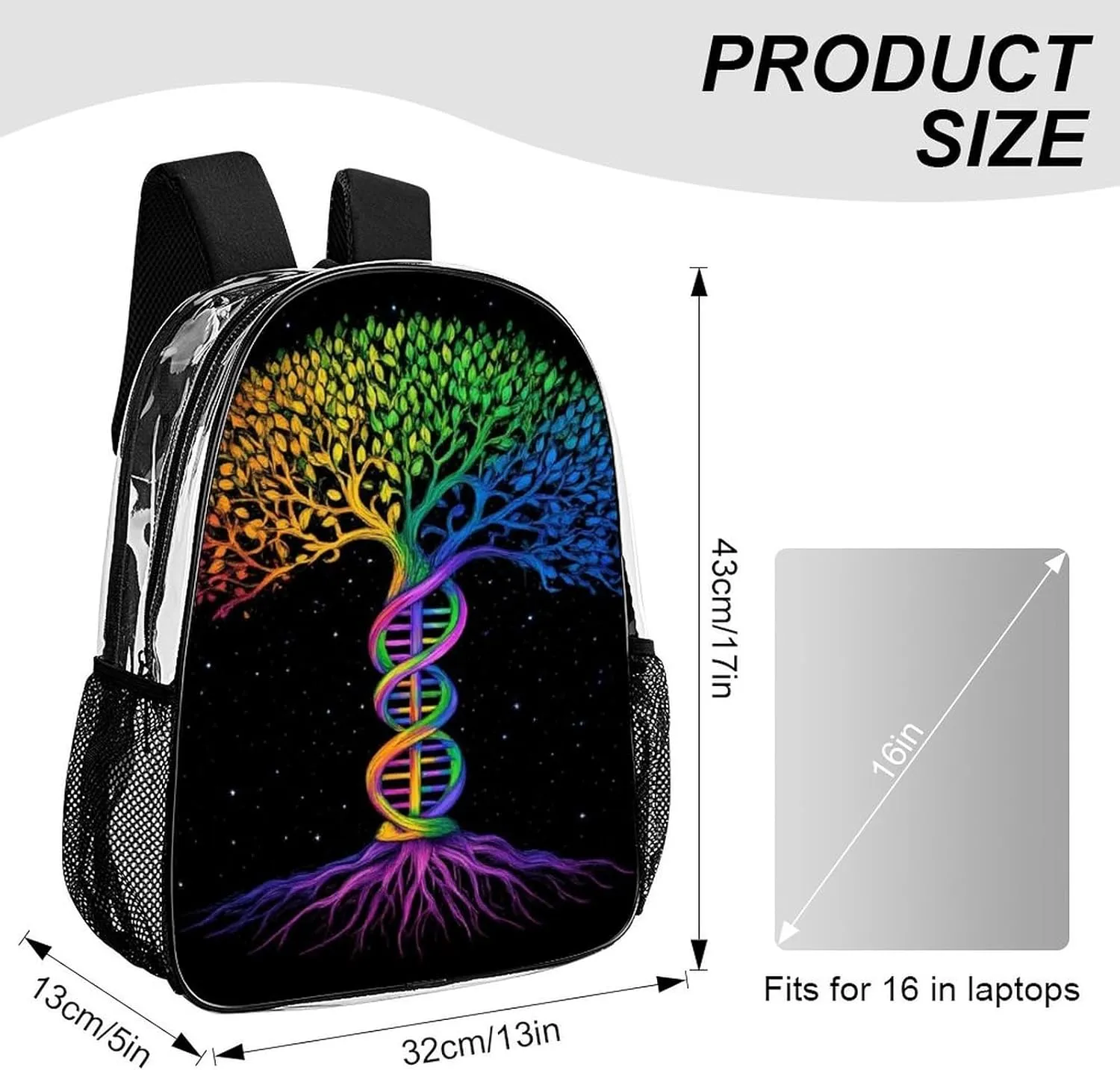 Lightweight Rucksacks for Camping Picnic Cycling - Large Capacity Multipurpose Transparent Carry On Bag, Dna Tree Of Life Art Travel Hiking & Camping Rucksack