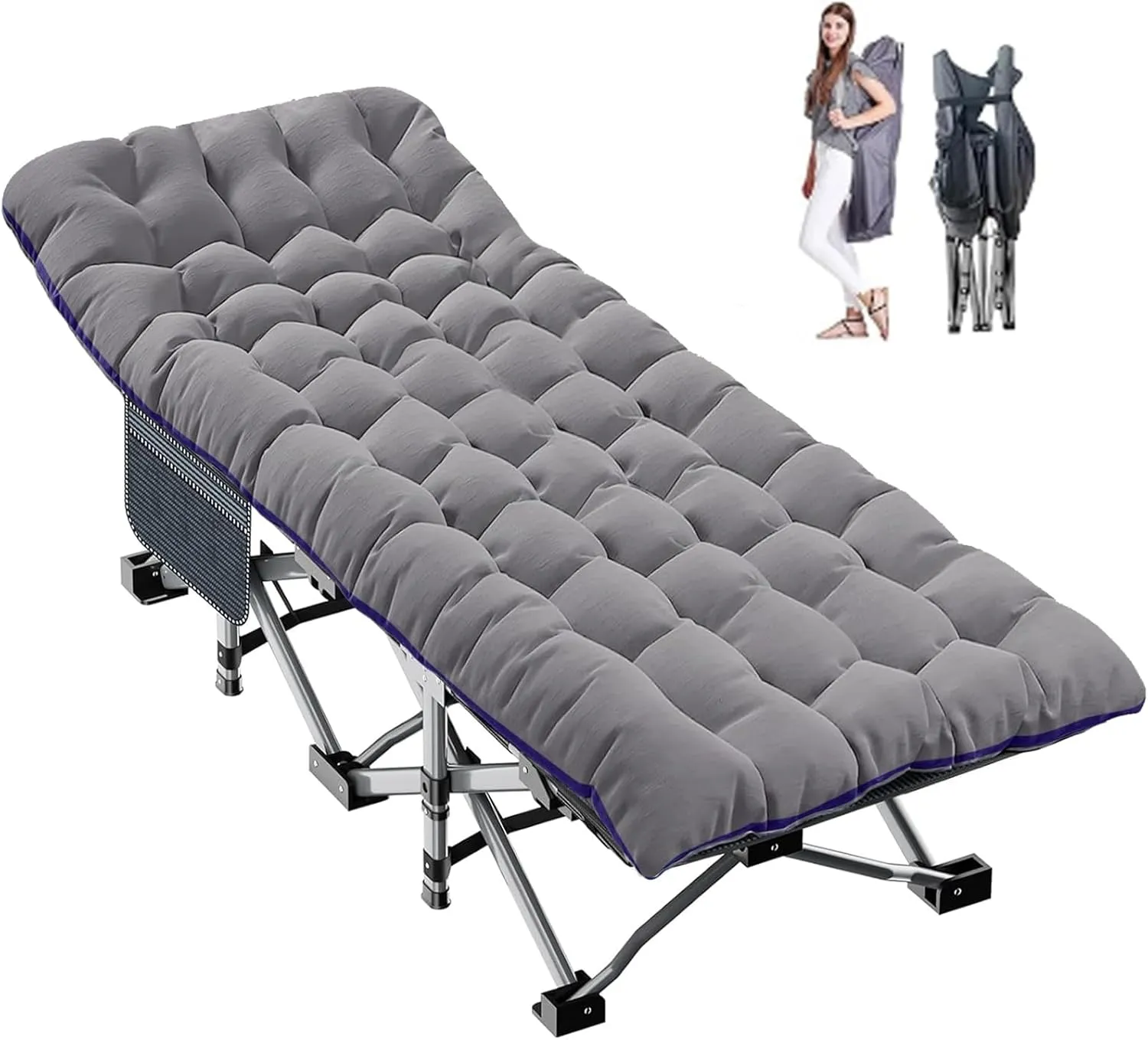 LILYPELLE Folding Camping Cot W/Mattress, 78" L x 32" W x 18" H Cot Bed, Heavy Duty Wide Camping Cot XXL for Adults, Portable Sleeping Cot Bed for Travel Camping/Office, Home Nap