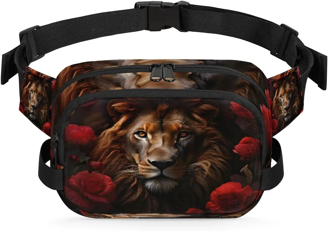 Lion Rose Fanny Pack for Men Women Waist Bag Crossbody Hip Bum Bag Belt Bag for Running Hiking Travel Sports