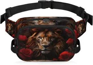 Lion Rose Fanny Pack for Men Women Waist Bag Crossbody Hip Bum Bag Belt Bag for Running Hiking Travel Sports