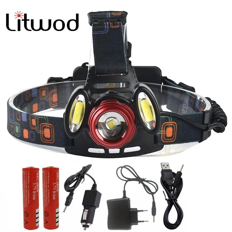 Litwod Z20 COB &XML T6 LED Headlamp Head light  Power by 2 pcs 18650 rechargeable battery fishing lamp head flashlight Lamp