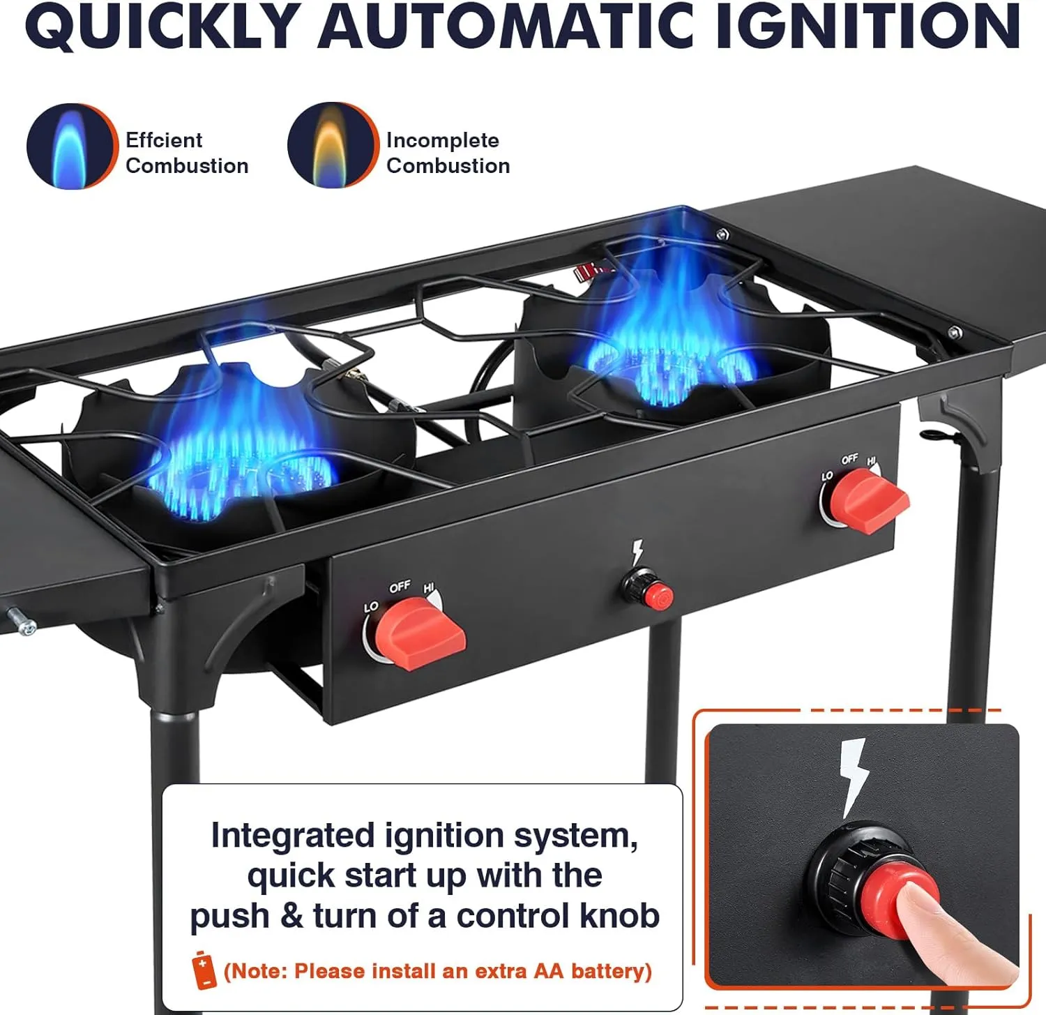 Llamaviva 2 Burner Gas Stove, Propane Outdoor Stove with Side Shelves, Auto Ignition Button, Removable Legs&Regulator, 150,000 BTU, Propane Burners for Outdoor Cooking, Camping&BBQ Cookouts