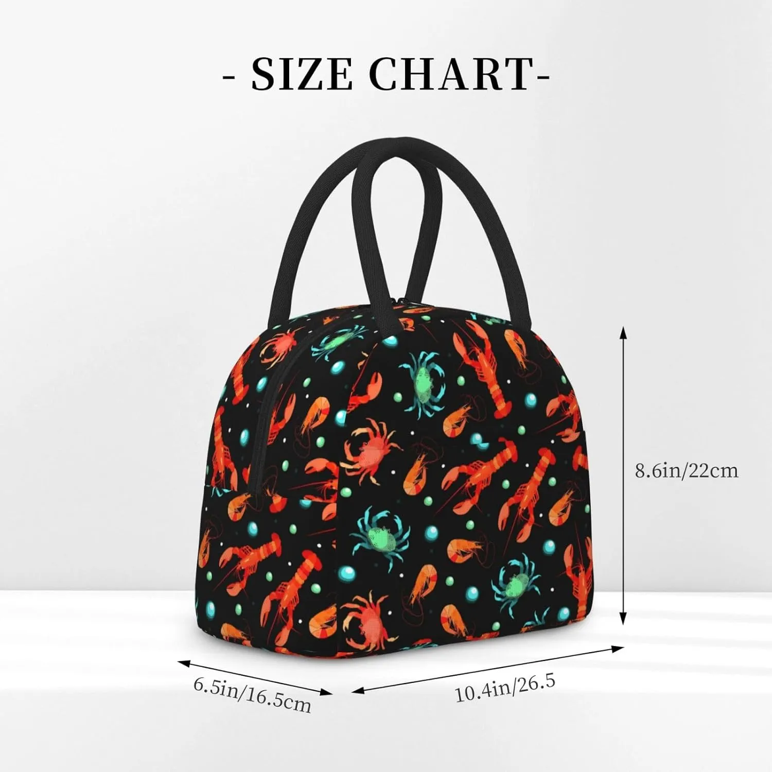 Lobster Crab Shrimp and Bubbles Lunch Bag Marine Animals on Black Background Box Meal Prep Insulated Handbag Reusable Lunch Container for School Office Work