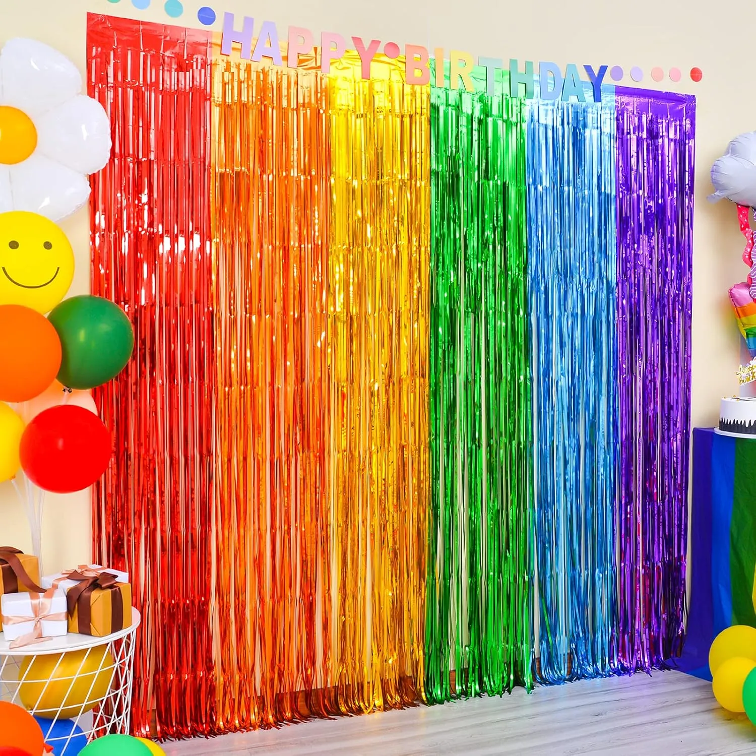 LOLStar Rainbow Foil Fringe Curtains, 2 Pack Rainbow Party Decorations 3.3x6.6ft Tinsel Metallic Streamers Holiday Photo Booth Props Backdrop for Birthday Wedding Engagement Bridal Shower