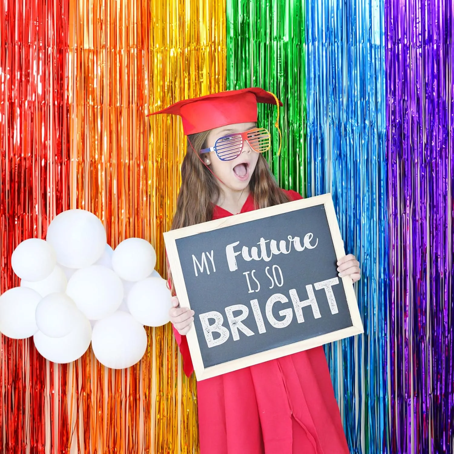 LOLStar Rainbow Foil Fringe Curtains, 2 Pack Rainbow Party Decorations 3.3x6.6ft Tinsel Metallic Streamers Holiday Photo Booth Props Backdrop for Birthday Wedding Engagement Bridal Shower