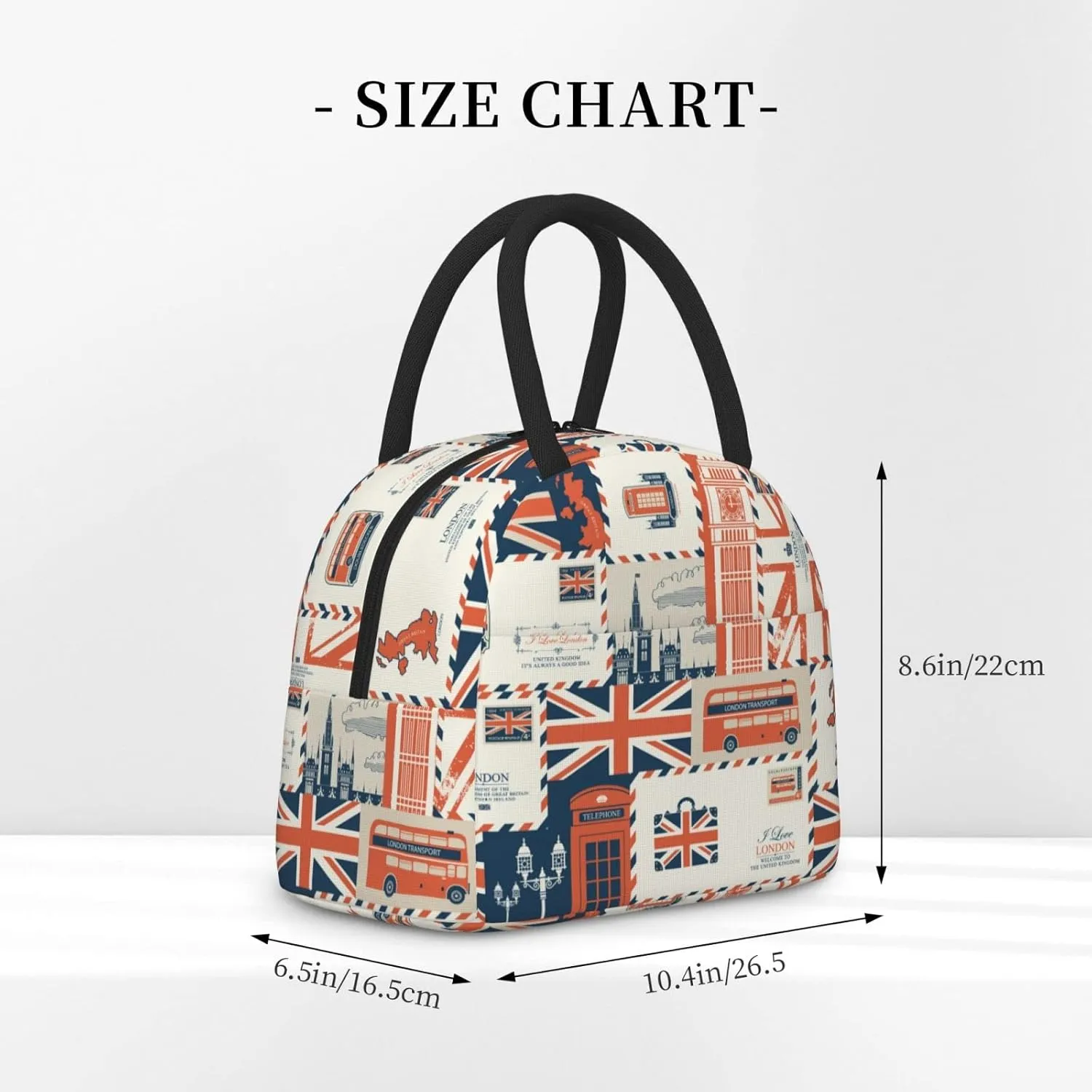 London Theme Envelopes Symbols Flag Retro Style Lunch Bag Box Meal Prep Insulated Handbag Reusable Lunch Container