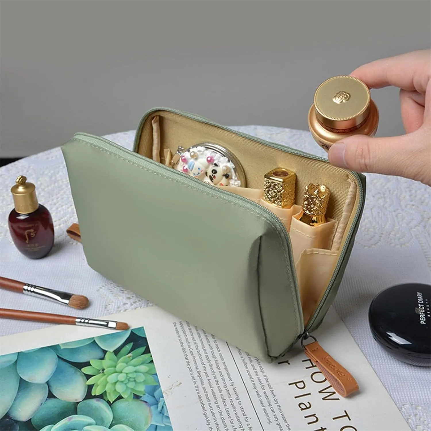 LONGLUAN Tidynook Makeup Bag Small, Tidynook Cosmetic Bag, Tidynook Lipstick Makeup Bag Mini, Tidynook Makeup Bag for Purse, Tidynook Makeup Pouch with Compartments (2PCS-D)