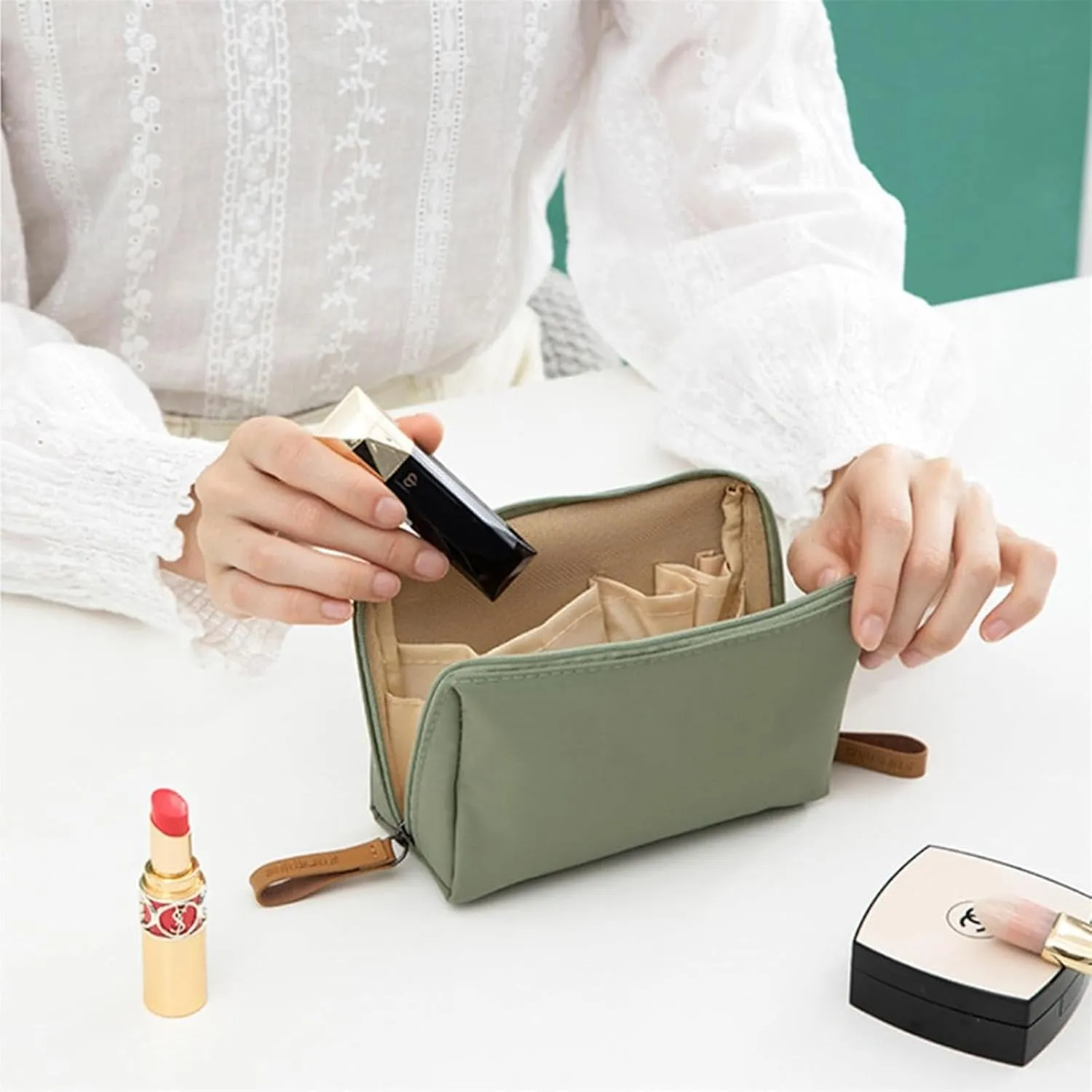 LONGLUAN Tidynook Makeup Bag Small, Tidynook Cosmetic Bag, Tidynook Lipstick Makeup Bag Mini, Tidynook Makeup Bag for Purse, Tidynook Makeup Pouch with Compartments (2PCS-D)