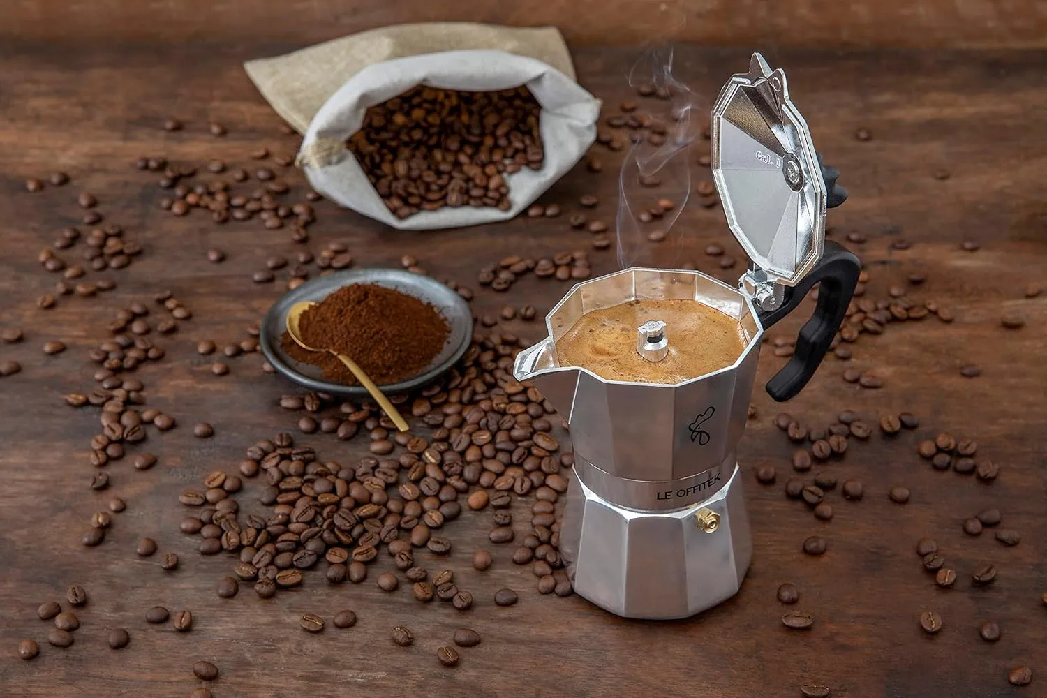Lorren Home Trends Amika Made In Italy Classic Stovetop Espresso Maker, Italian Coffee, 9 Cup,Silver
