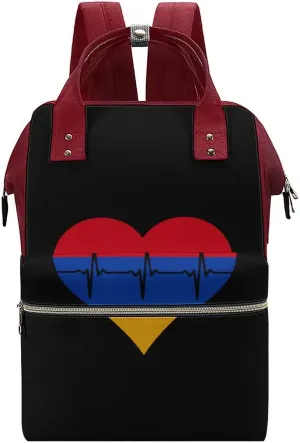 Love Armenia Heartbeat Large Travel Bag Backpack Waterproof Bags for Women Back Pack with Bottle Pocket