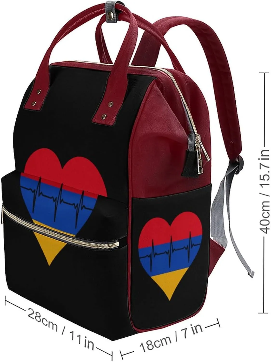 Love Armenia Heartbeat Large Travel Bag Backpack Waterproof Bags for Women Back Pack with Bottle Pocket