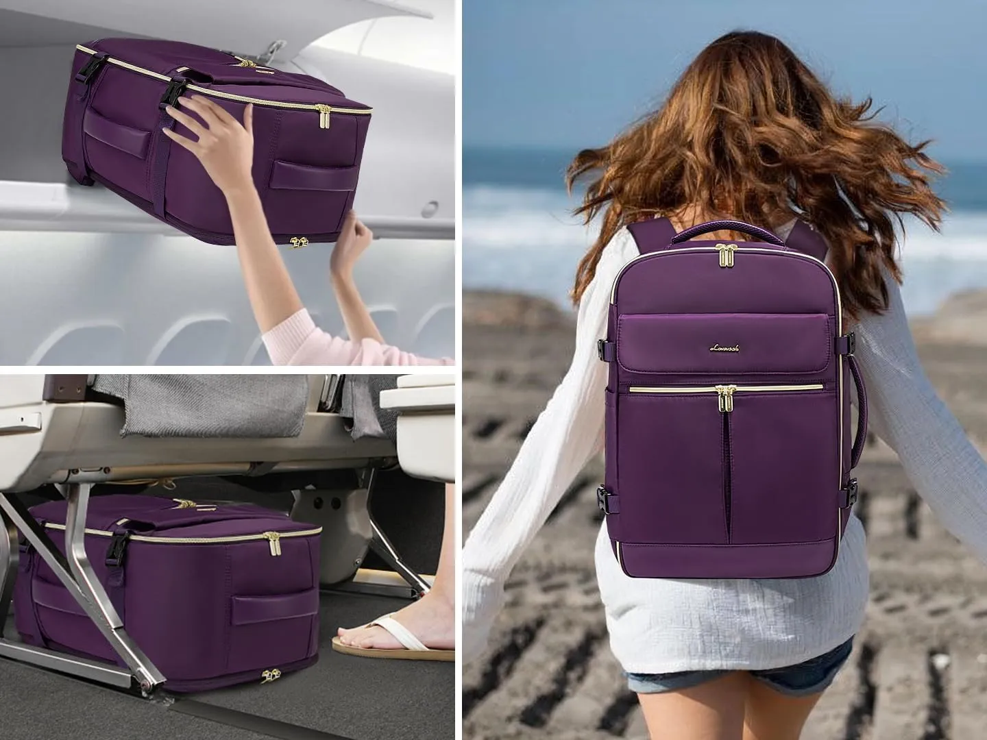 LOVEVOOK 40L Large Carry On Travel Backpack for Women, Flight Approved, Waterproof, TSA Compliant, Fits 17.3'' Laptop, Includes 3 Packing Cubes