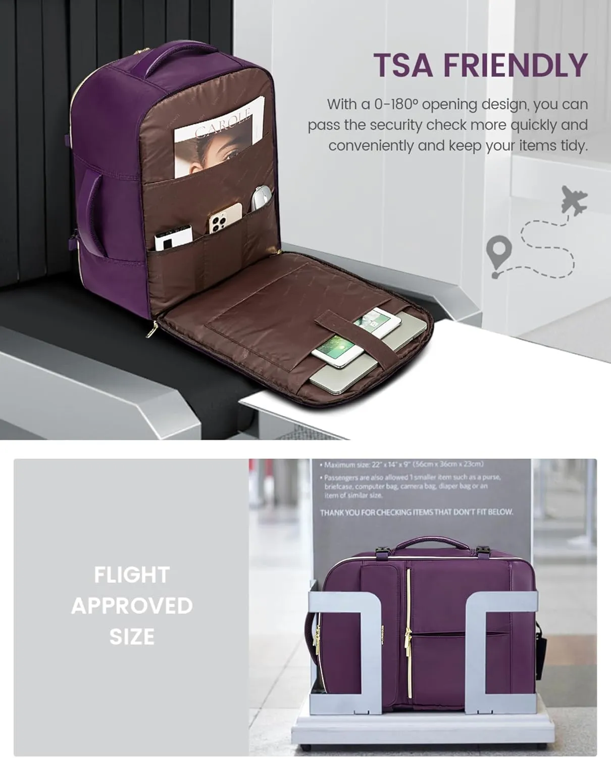 LOVEVOOK 40L Large Carry On Travel Backpack for Women, Flight Approved, Waterproof, TSA Compliant, Fits 17.3'' Laptop, Includes 3 Packing Cubes
