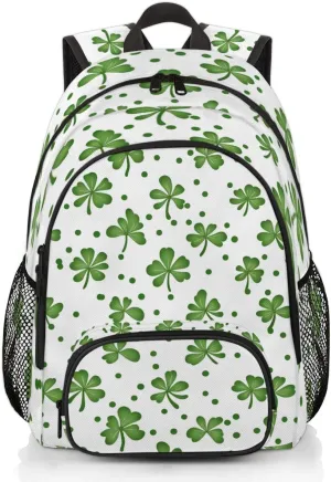 Lucky Green Clover Backpack for Women Men Travel Casual Daypack Laptop iPad Tablet Shoulder Bag Lightweight Backpack with Multiple Pockets