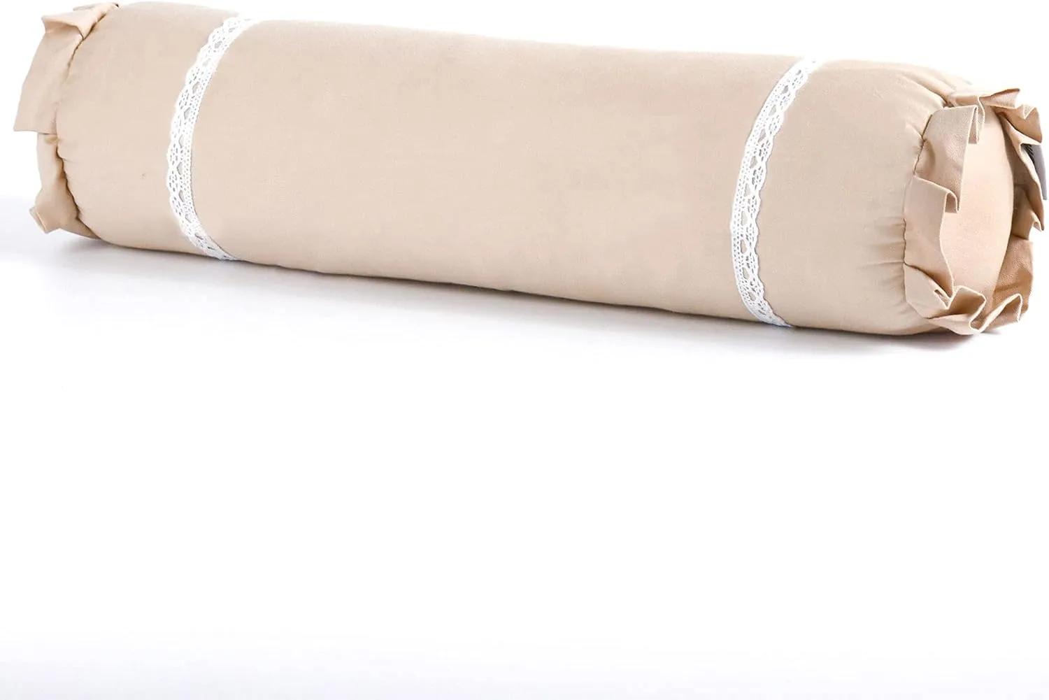 Lumbar Support Cervical Buckwheat Pillow Neck Roll Pillow Buckwheat Hulls Filling Cooling Round Pillows for Spine and Back Support (16x4 inch, Light-Tan)