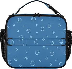 Lunch Bag for Women Men Insulated Lunch Box Cute Lunch Tote Bag Cooler Bag with Adjustable Shoulder Strap Mens Lunchbox for Work Travel Picnic Navy Blue Outline Underwater Bubble
