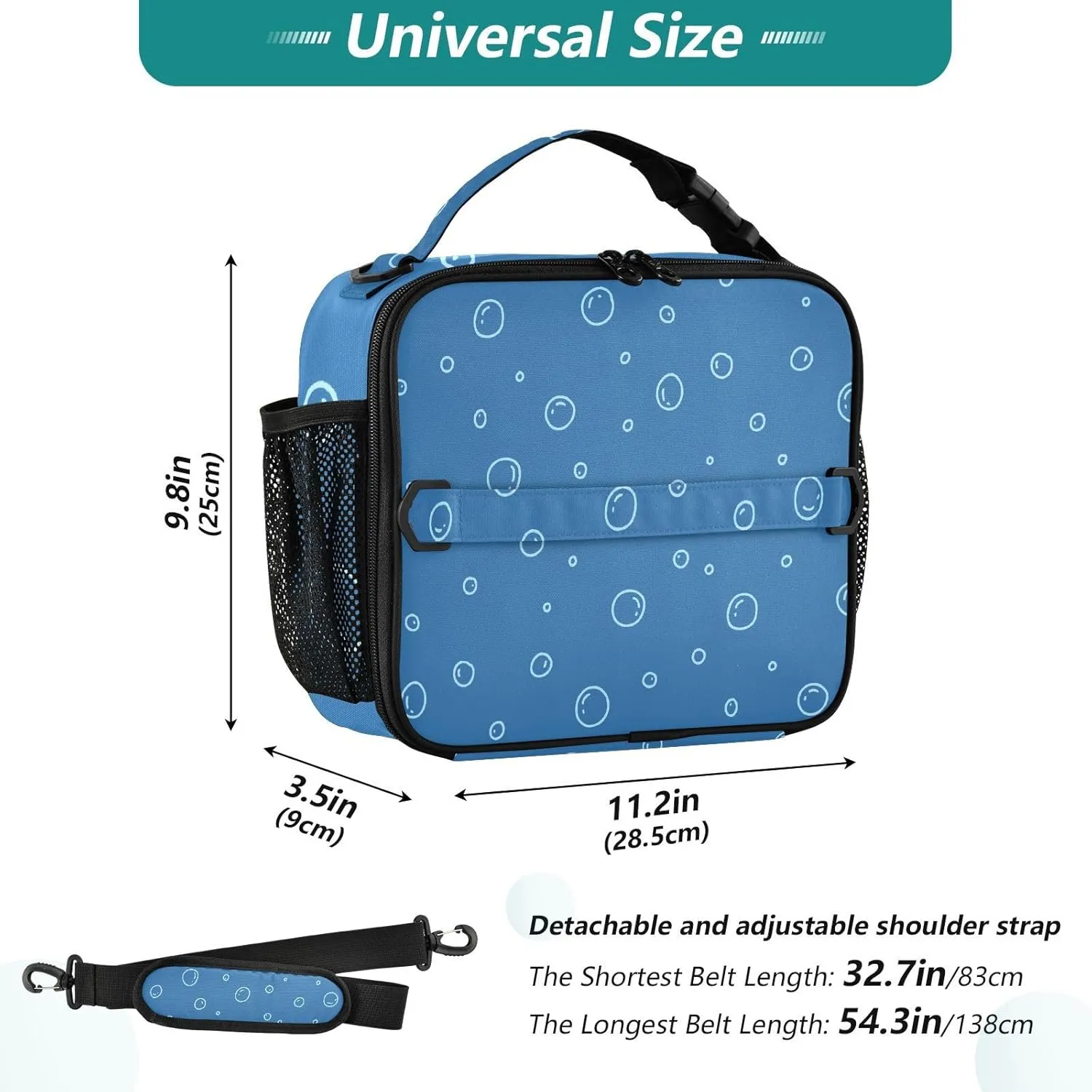 Lunch Bag for Women Men Insulated Lunch Box Cute Lunch Tote Bag Cooler Bag with Adjustable Shoulder Strap Mens Lunchbox for Work Travel Picnic Navy Blue Outline Underwater Bubble