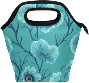 lunch bag women insulated with Curved handle lunch box for men Water-Resistant portable cooler for Hiking Travel Cartoon Anemone Teal