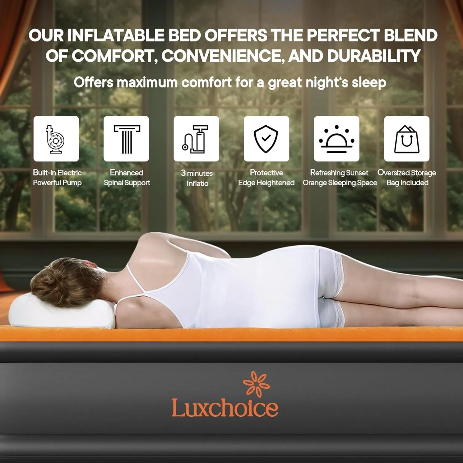 Luxchioce Air Mattress with Built in Pump Luxury Queen Inflatable Airbed Quick Inflation Deflation Blow up Mattress for Guests Home Camping Outdoors Travel