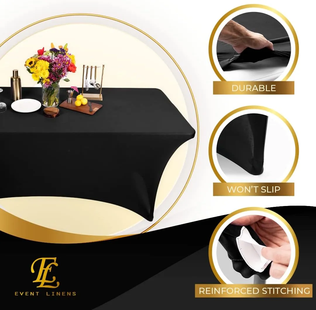 Luxury Collection Black 6ft Tablecloth Rectangular Spandex Linen - Table Cloth Fitted Cover for 6 Foot Folding Table, Wedding Linens Banquet Cloths Rectangle Covers