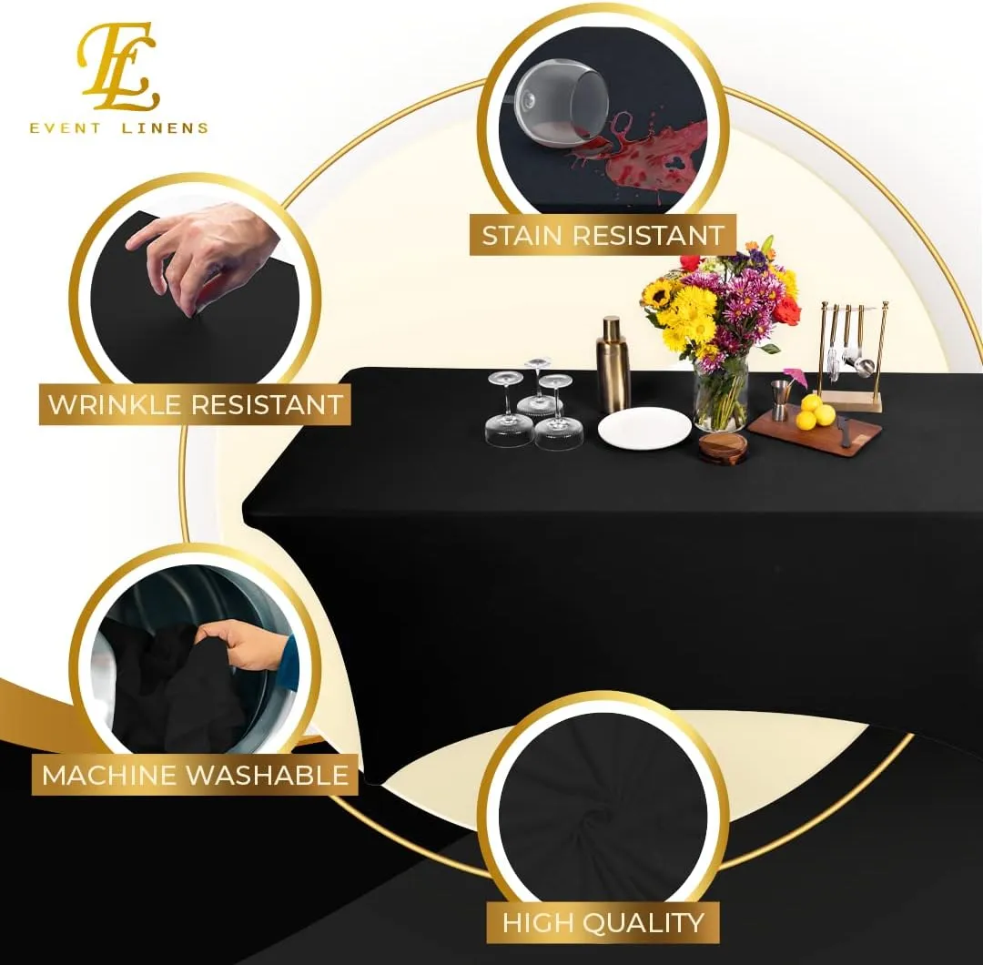 Luxury Collection Black 6ft Tablecloth Rectangular Spandex Linen - Table Cloth Fitted Cover for 6 Foot Folding Table, Wedding Linens Banquet Cloths Rectangle Covers