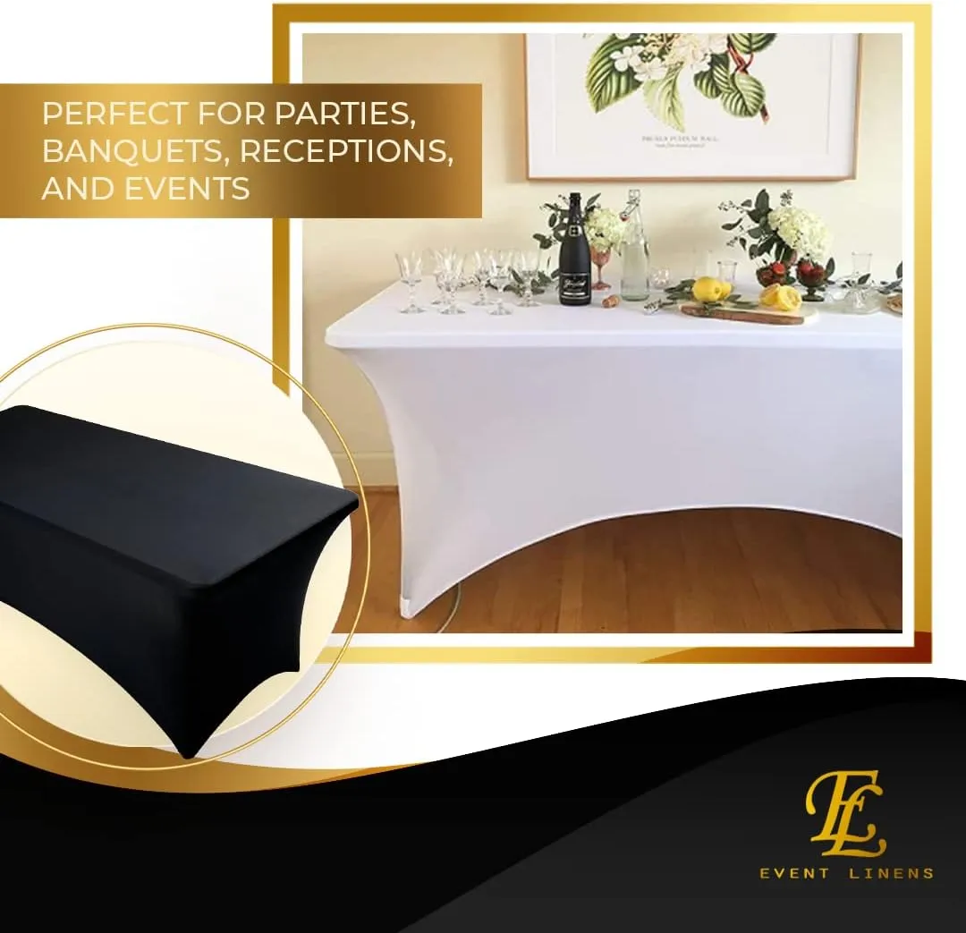 Luxury Collection Black 6ft Tablecloth Rectangular Spandex Linen - Table Cloth Fitted Cover for 6 Foot Folding Table, Wedding Linens Banquet Cloths Rectangle Covers