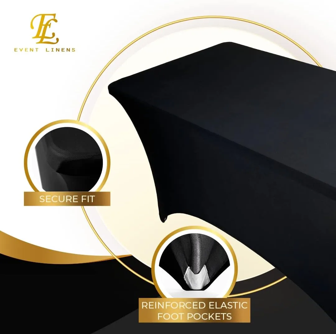 Luxury Collection Black 6ft Tablecloth Rectangular Spandex Linen - Table Cloth Fitted Cover for 6 Foot Folding Table, Wedding Linens Banquet Cloths Rectangle Covers