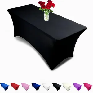 Luxury Collection Black 6ft Tablecloth Rectangular Spandex Linen - Table Cloth Fitted Cover for 6 Foot Folding Table, Wedding Linens Banquet Cloths Rectangle Covers