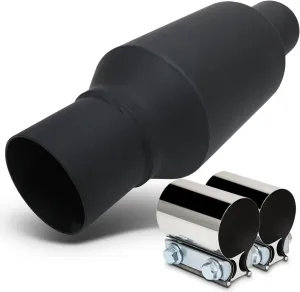 M-AUTO 2.25" Inlet and Outlet, Universal 12" Length Muffler, Heavy Duty Stainless Steel Exhaust Muffler Assembly, Black
