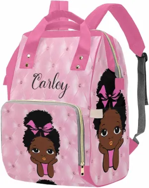 M YESCUSTOM Custom Name Pink Diaper Bag with Black African Princess for Women, Personalized Multifunction Nylon Mommy Nursing Daypack Waterproof Travel Backpack Birthday Mother's Day Gift for Women