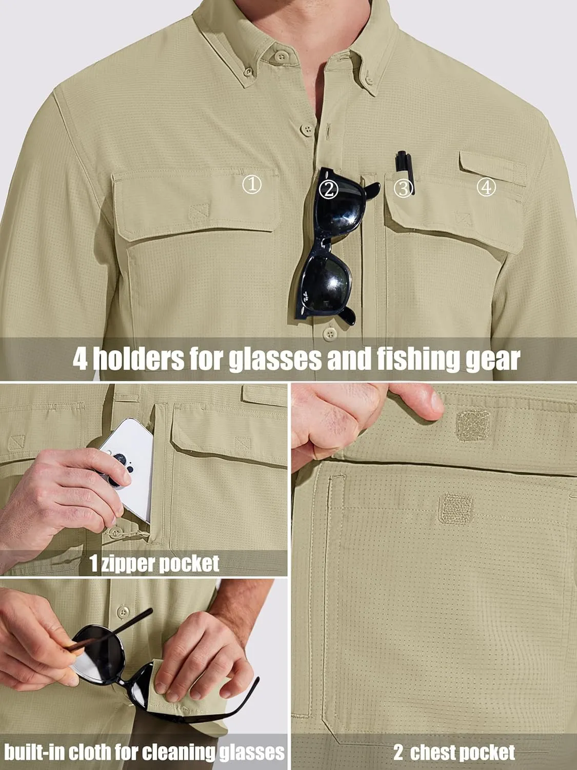MAGCOMSEN Men's Sun Protection Fishing Shirts Long Sleeve UPF 50  Quick Dry Cooling Button Down Shirt for Hiking Safari
