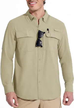 MAGCOMSEN Men's Sun Protection Fishing Shirts Long Sleeve UPF 50  Quick Dry Cooling Button Down Shirt for Hiking Safari