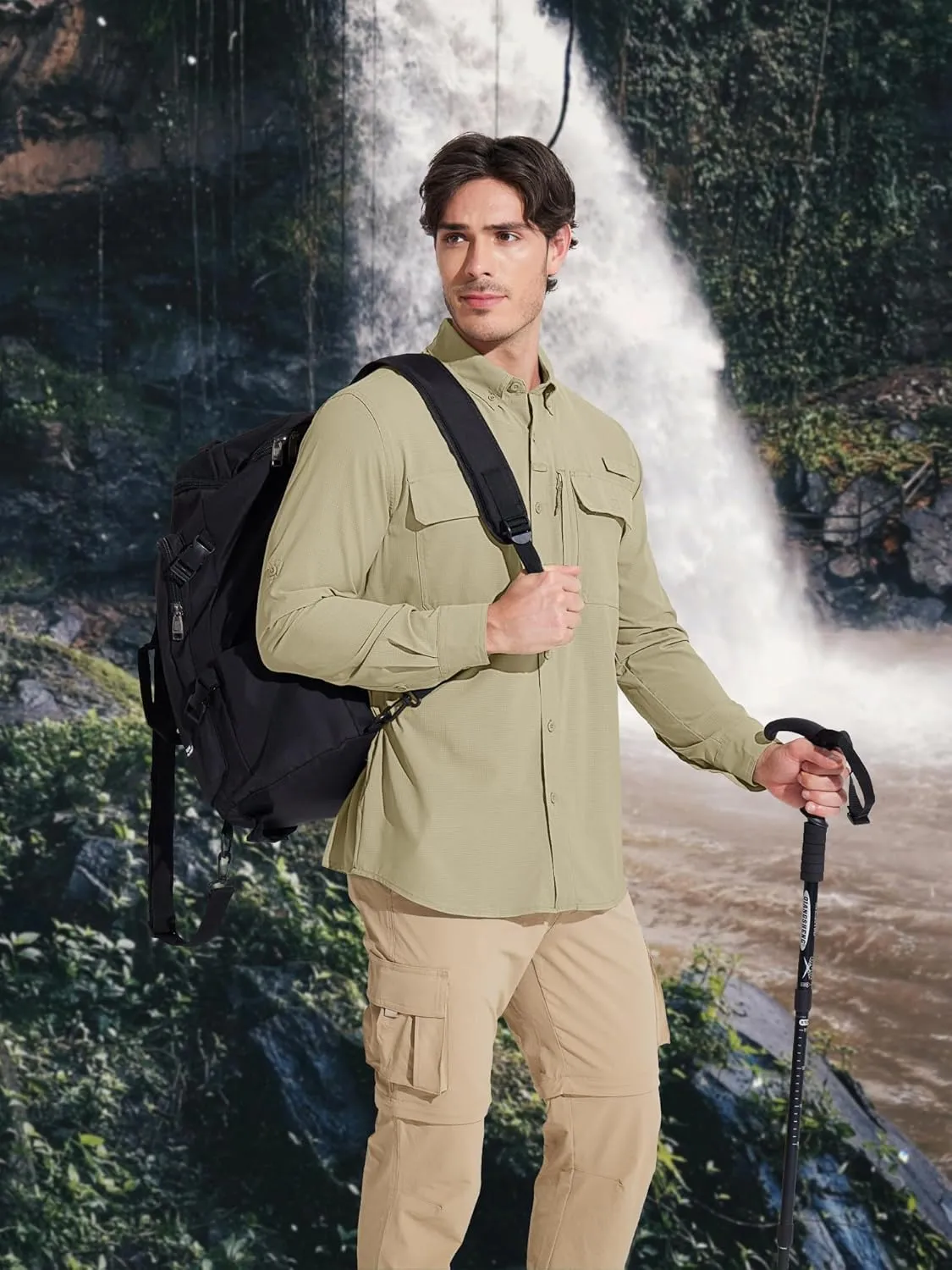 MAGCOMSEN Men's Sun Protection Fishing Shirts Long Sleeve UPF 50  Quick Dry Cooling Button Down Shirt for Hiking Safari