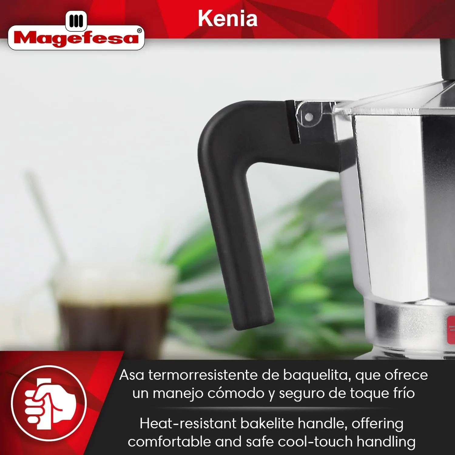 MAGEFESA Kenia Stovetop Espresso Moka Pot, 6-Cup/10 oz, Italian Coffee Maker for Cuban Coffee, Extra-Thick Aluminum, Heat-Resistant Handle, Safe & Easy-to-Use, Greca Coffee Maker