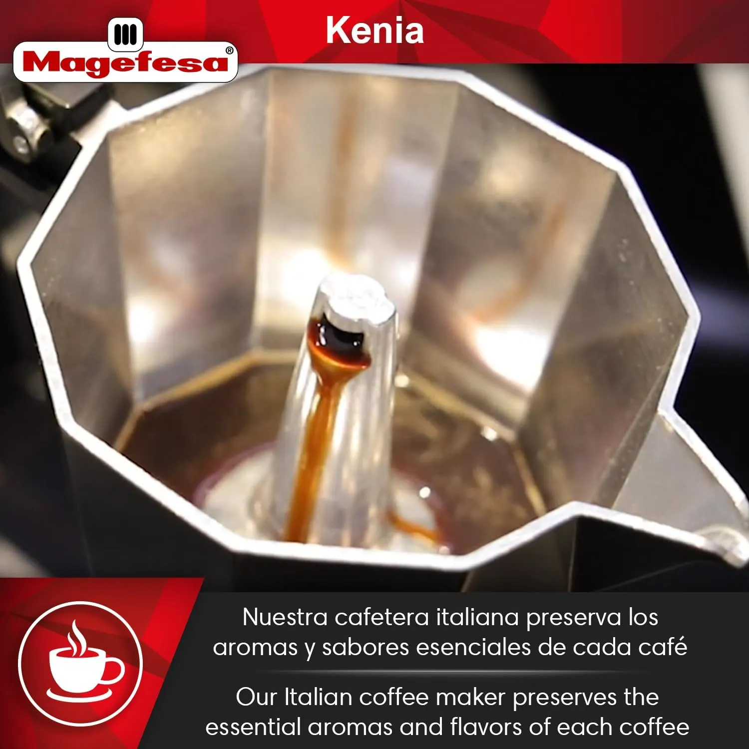 MAGEFESA Kenia Stovetop Espresso Moka Pot, 6-Cup/10 oz, Italian Coffee Maker for Cuban Coffee, Extra-Thick Aluminum, Heat-Resistant Handle, Safe & Easy-to-Use, Greca Coffee Maker