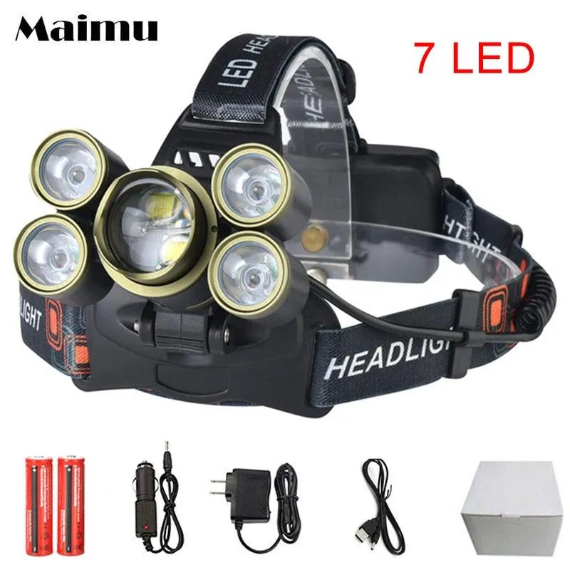 Maimu Led Headlamp 7*XML-T6 LED Headlight 12000 Lm Head Lamp flashlight on a bicycle Lanterna 4 Model 18650 Battery Charger D19