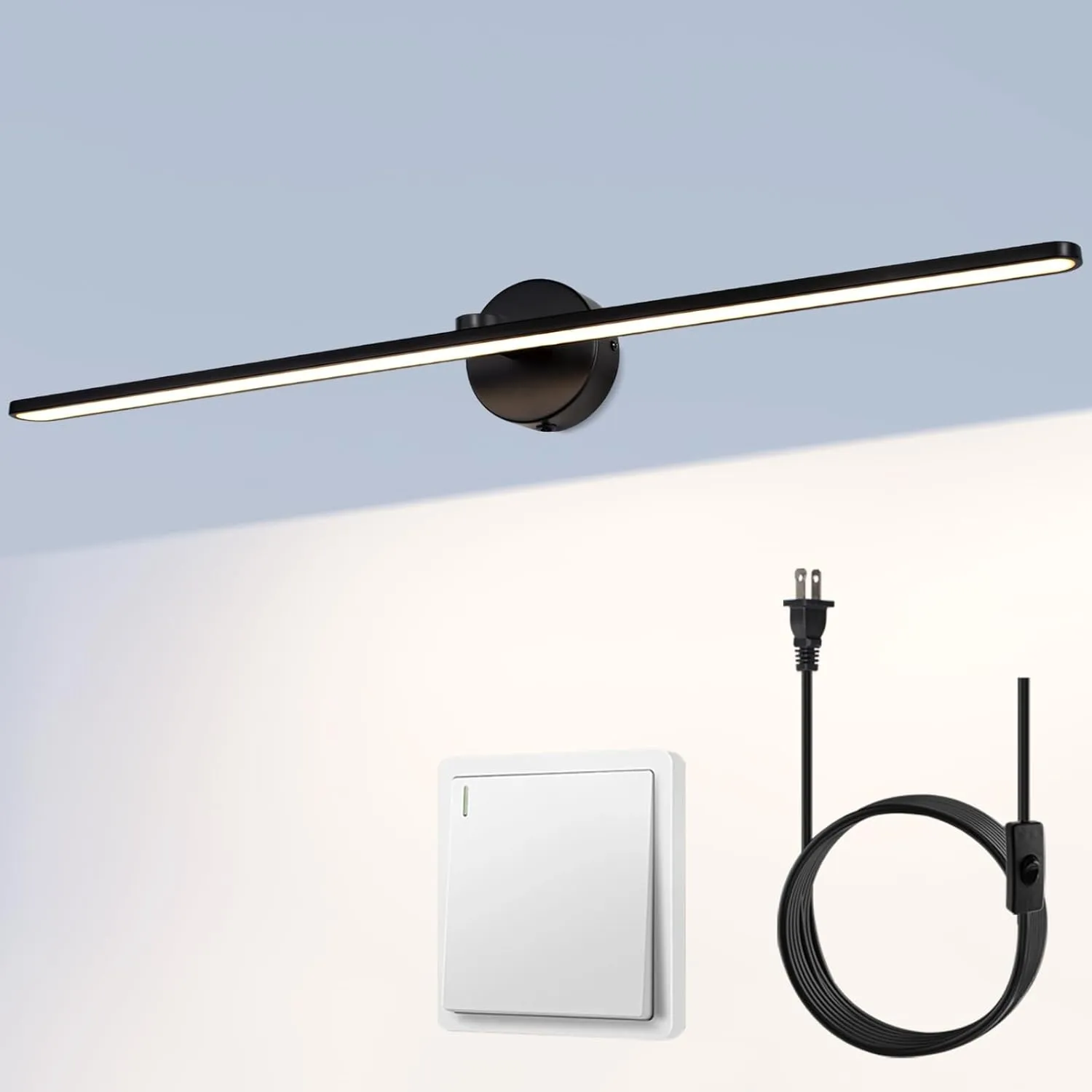 MantoLite 32'' Picture Lights for Wall，Vanity Lights for Bathroom,Plug-in or Hardwired，18W 3000K LED Non-Dimmable Modern Bathroom Lighting Fixtures Over Mirror and Wall Lights for Bedroom（Black）