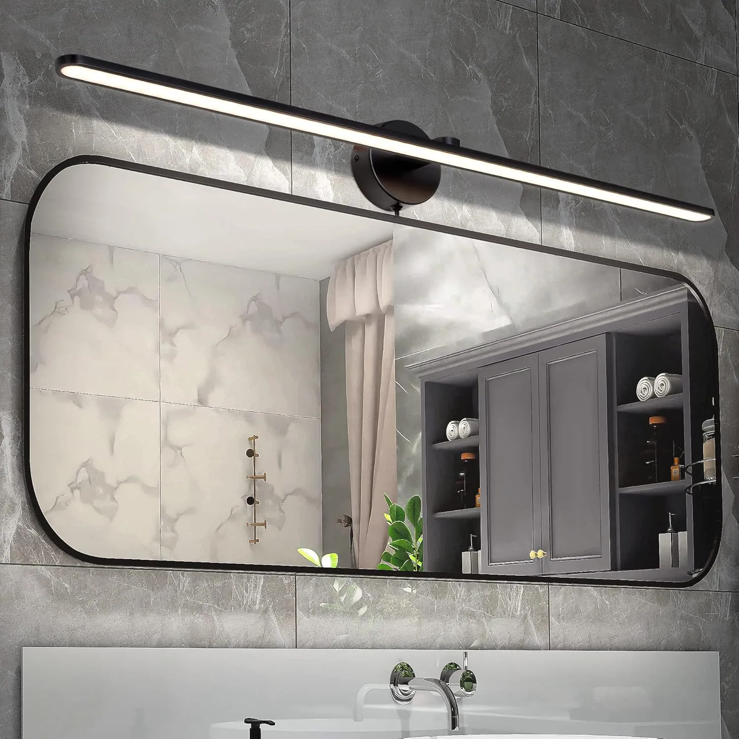 MantoLite 32'' Picture Lights for Wall，Vanity Lights for Bathroom,Plug-in or Hardwired，18W 3000K LED Non-Dimmable Modern Bathroom Lighting Fixtures Over Mirror and Wall Lights for Bedroom（Black）