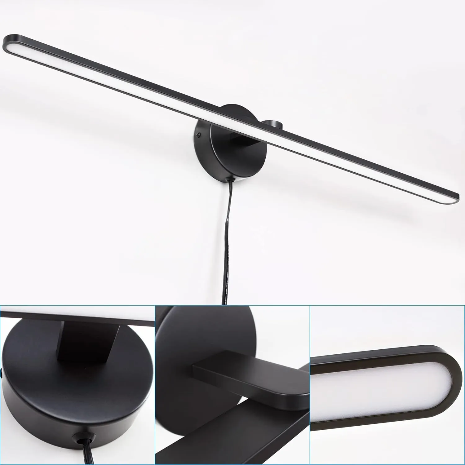 MantoLite 32'' Picture Lights for Wall，Vanity Lights for Bathroom,Plug-in or Hardwired，18W 3000K LED Non-Dimmable Modern Bathroom Lighting Fixtures Over Mirror and Wall Lights for Bedroom（Black）