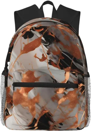Marble Texture Copper Splatter Print Comfortable Backpack Ideal For Travel, Outdoor And Everyday Use, Unisex