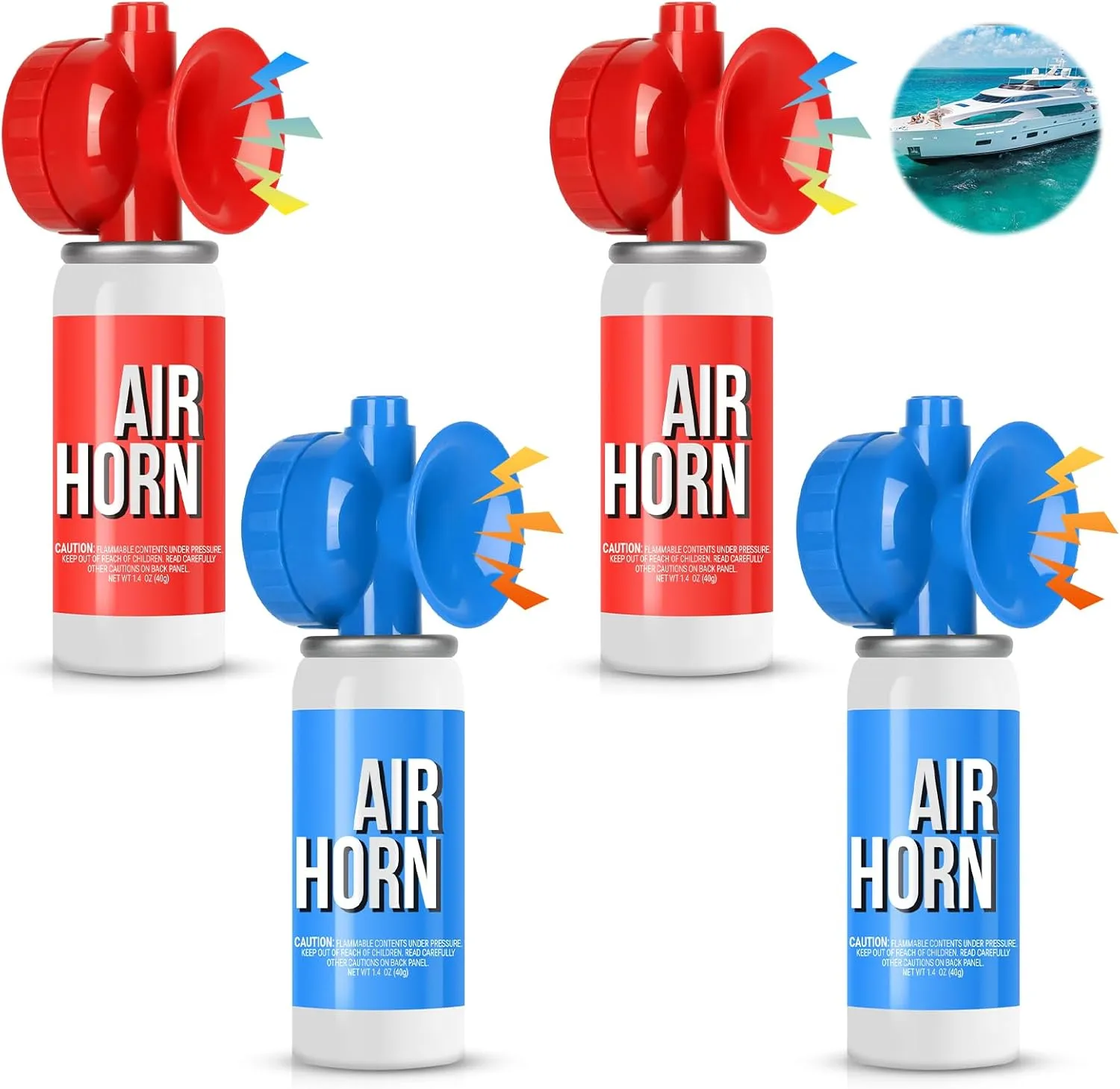 Marine Boat Air Horn 1.4oz, Loud Mini Handheld Air Horns for Safety, Mini Small Compressed Can Blow Fog Bear Horn, Emergency Use for Boating, Hiking, Camping, Sporting Events Outdoor Alarm (4PCS)