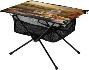 MCHIVER Portable Camping Table Folding Beach Table with Carry Bag Fall Leaves Wine Glasses Grapes Folding Craft Table for Outdoor Backpacking Hiking Picnic
