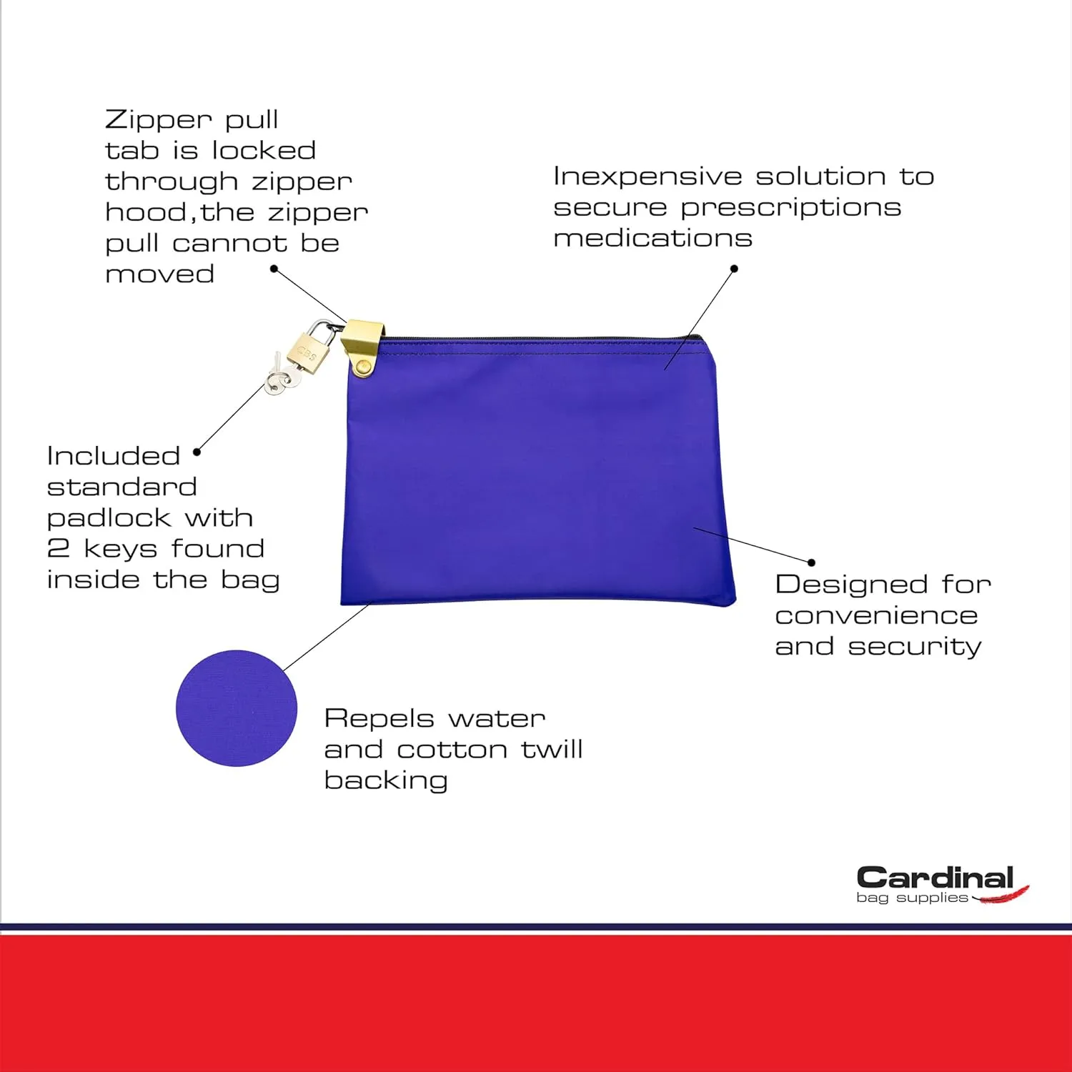 Medication Zipper Hood Security Bag with Included Padlock and Keys (Purple)