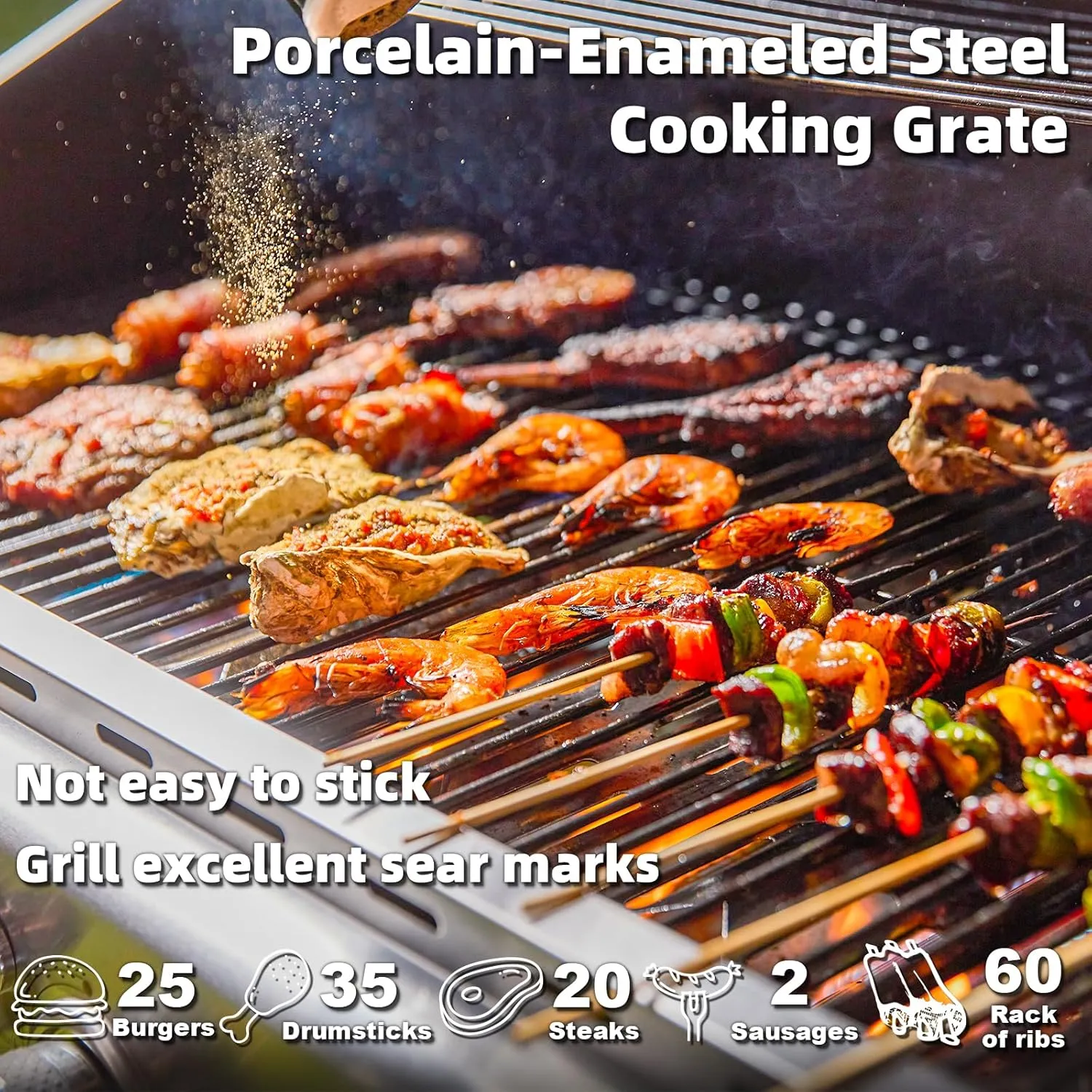 MELLCOM 4 Burner BBQ Propane Gas Grill, 42,000 BTU Stainless Steel Patio Garden Barbecue Grill with Stove and Side Table