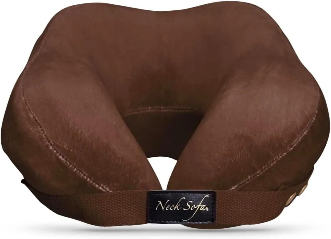 Memory Foam Neck Pillow, Cervical Support for Sleeping, Travel, Work, Stadium-Proof Clear Carry Bag Included, Brown