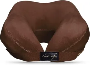 Memory Foam Neck Pillow, Cervical Support for Sleeping, Travel, Work, Stadium-Proof Clear Carry Bag Included, Brown