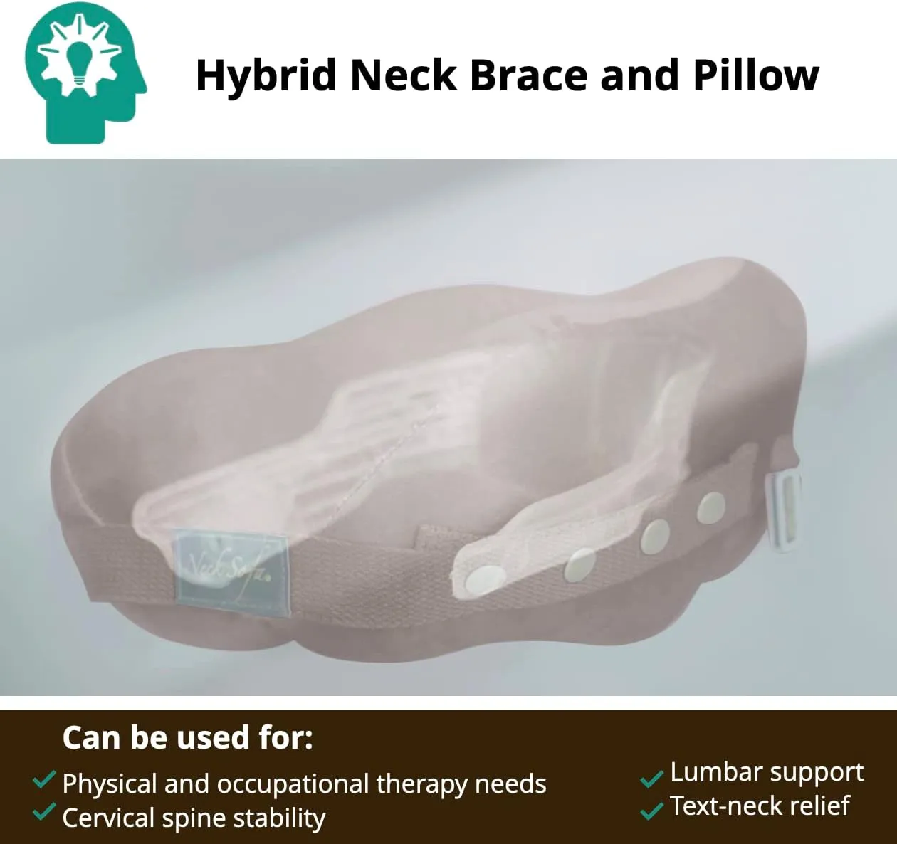 Memory Foam Neck Pillow, Cervical Support for Sleeping, Travel, Work, Stadium-Proof Clear Carry Bag Included, Brown