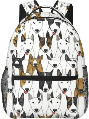 Men Women Lightweight Funny Bull Terrie Dog Art Backpack Large Capacity Bookbag With Smooth Zippers for Gym Business Running