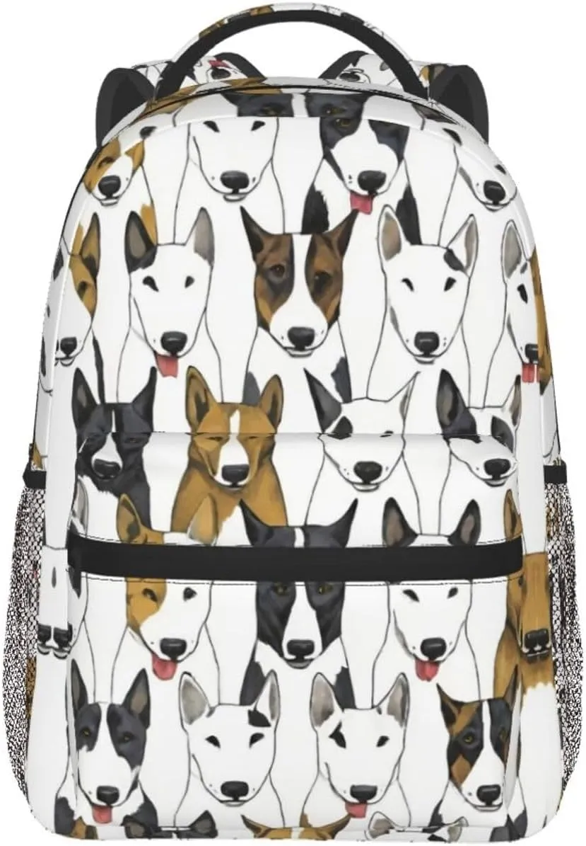 Men Women Lightweight Funny Bull Terrie Dog Art Backpack Large Capacity Bookbag With Smooth Zippers for Gym Business Running