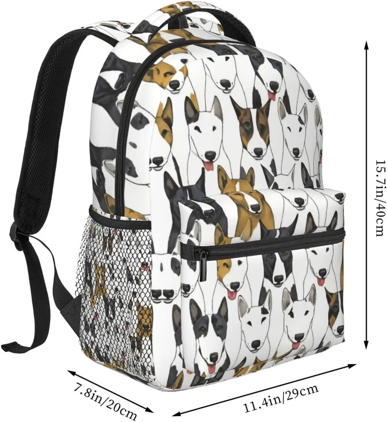 Men Women Lightweight Funny Bull Terrie Dog Art Backpack Large Capacity Bookbag With Smooth Zippers for Gym Business Running
